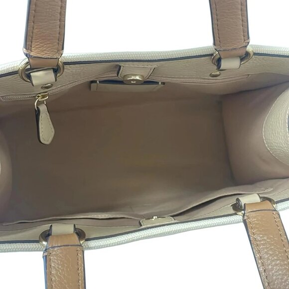 Auth COACH - C8602 Cream Light Brown Multi Canvas Leather Tote Bag - Picture 7 of 9